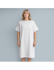 Bata paciente hospital Topos Azules de manga corta con apertura trasera y cierre por cintas