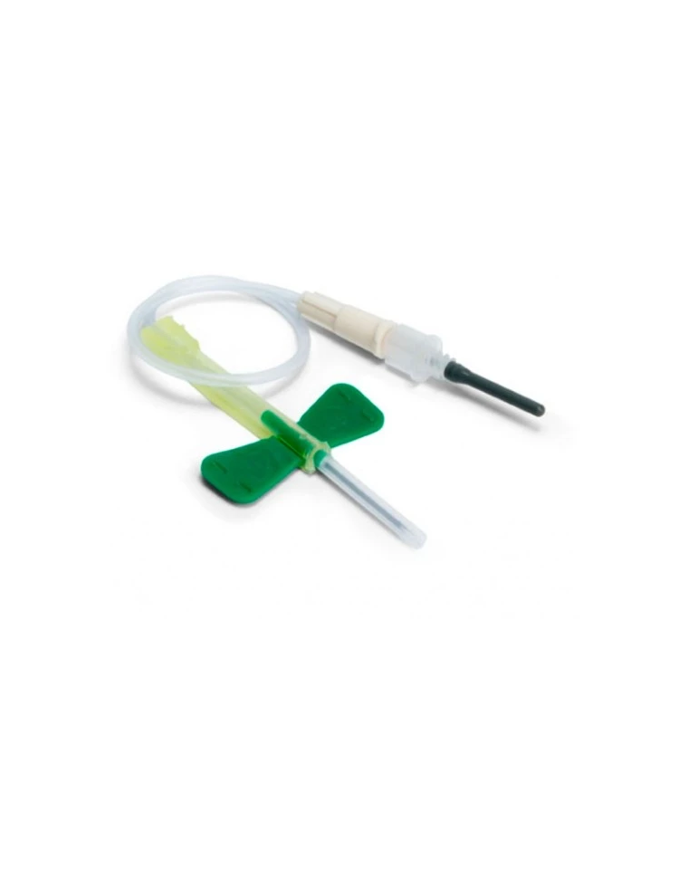Caja de 50 palomillas de seguridad BD Safety-Lok 21G, ala verde, sin portatubos